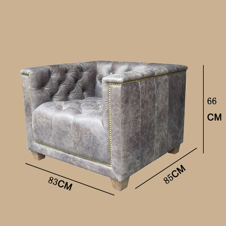 Square Genuine Leather Upholstered Button Single Accent Sofa For Hote