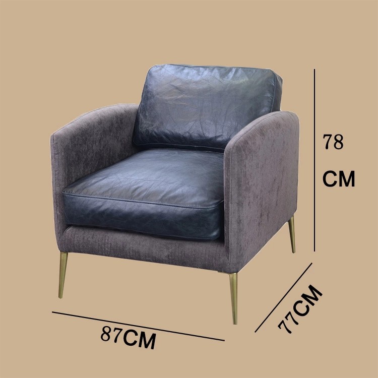 Upholstered Modern Metal Legs Single Genuine Leather Sofa For Living Room