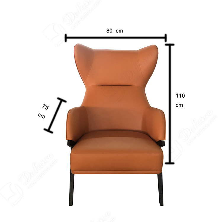 Orange High Back Genuine Leather Wing Accent Stainless Steel Leg Armchair