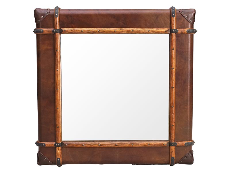 Vintage Leather Rattan Rectangular Mirror