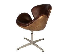 Brass Cover Vintage Leather Swan Chair