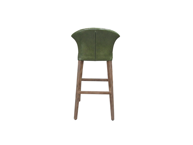 Green Leather Bar Stools With Wood Legs Use In Club Lobby Dining Room