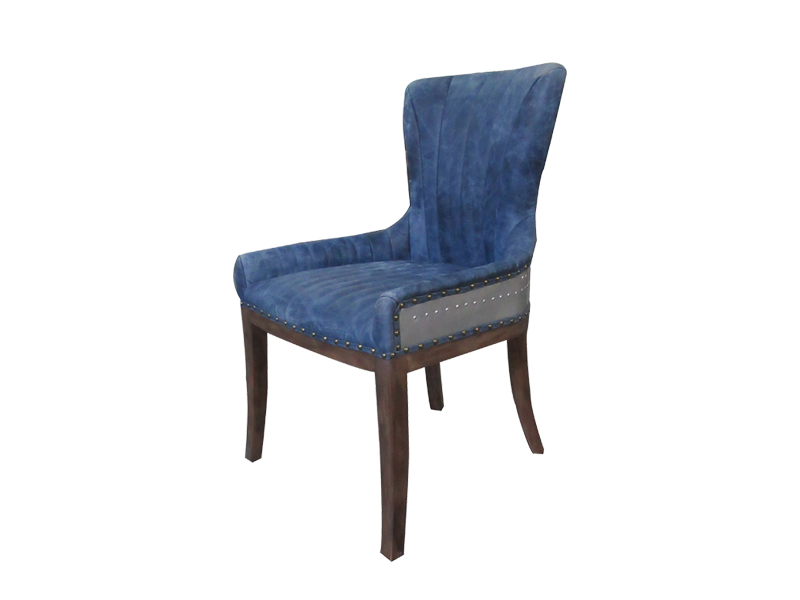 Blue High Back Leather Dining Chair With Wood Legs Armless For Restaurant Living Room Office Hotel