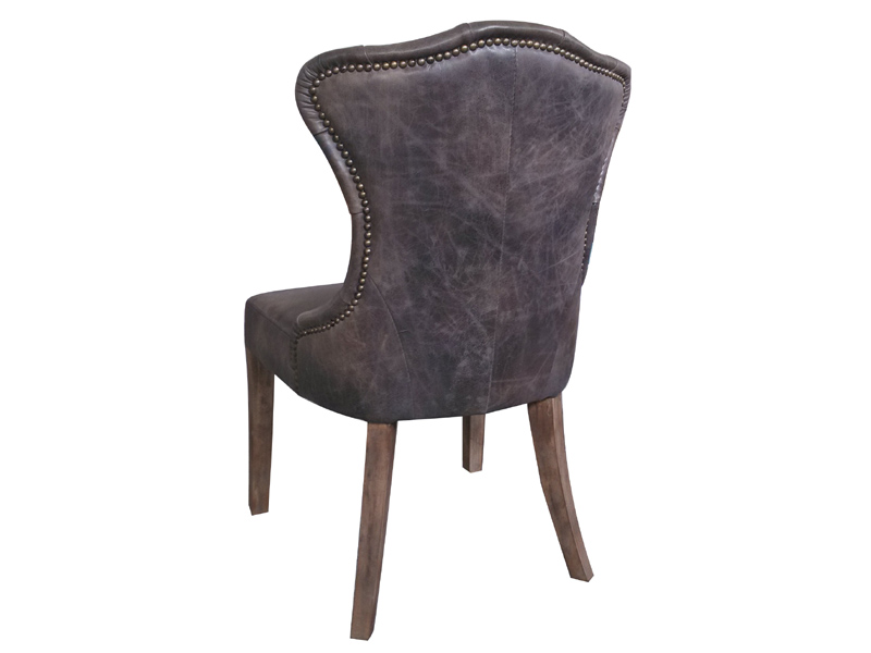 Tufted Camel Back Vintage Leather Side Chair for Dining