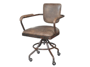 Industrial Rustic Top Grain Leather Adjustable Rolling Desk Chair