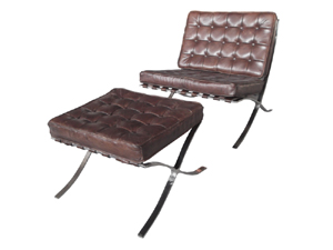 Metal Base Vintage Leather Barcelona Chair