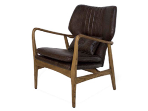 Solid Wood Vintage Leather Mid-Century Armchair