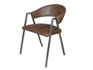 Steel Tube Leg Retro Antique Leather Dining Chair