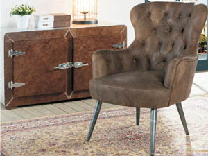 Tufted Back Tubular Antique Leather Wing Chair