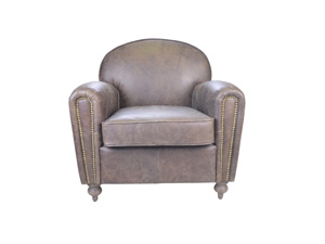 Antique European Style Leather Living Room Chair With Rivets 