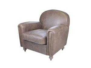 Antique European Style Leather Living Room Chair With Rivets 