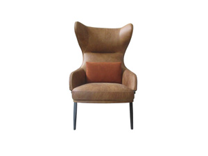 High Back Leather Wingback Chair With A Fabric Pillow