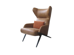 High Back Leather Wingback Chair With A Fabric Pillow