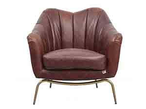 Brass Color Base Tub Antique Tan Leather Chair