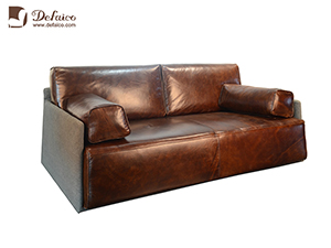Two Seat Genuine Leather Antique Retro Vintage Sofa For Living Room