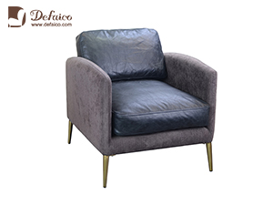 Upholstered Modern Metal Legs Single Genuine Leather Sofa For Living Room