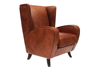 Wing Back Antique Leather Hotel Lobby Chair