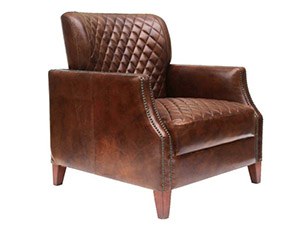 Distressed Brown Leather Diamond Quilted Club Chair
