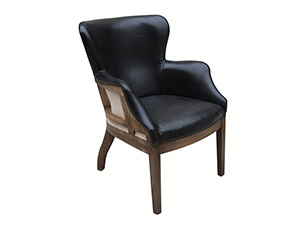 Solid Wood Frame Black Leather Wing Chair