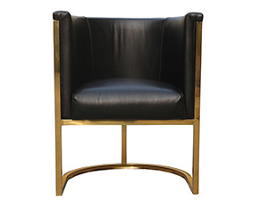 Gold Metal Frame Black Leather Leisure Tub Chair