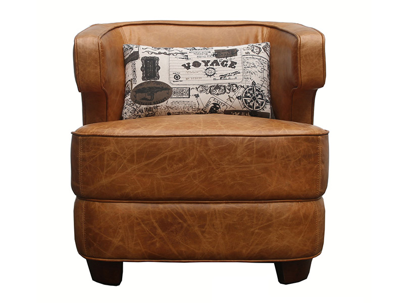 Antique Tan Leather Hotel Leisure Armchair