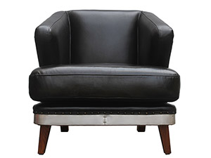 Wood Leg Black Genuine Leather Aviation Club Chair