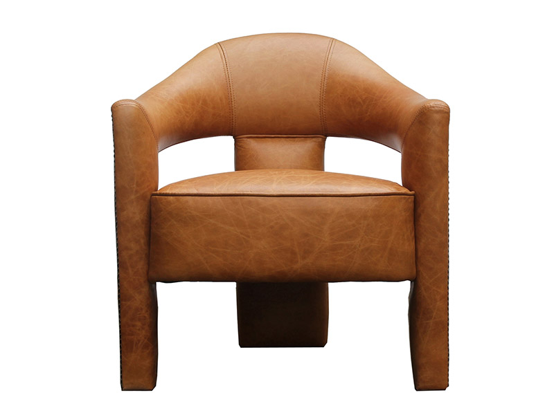 Three Legs Genuine Leather Armchair with Rivets Armed