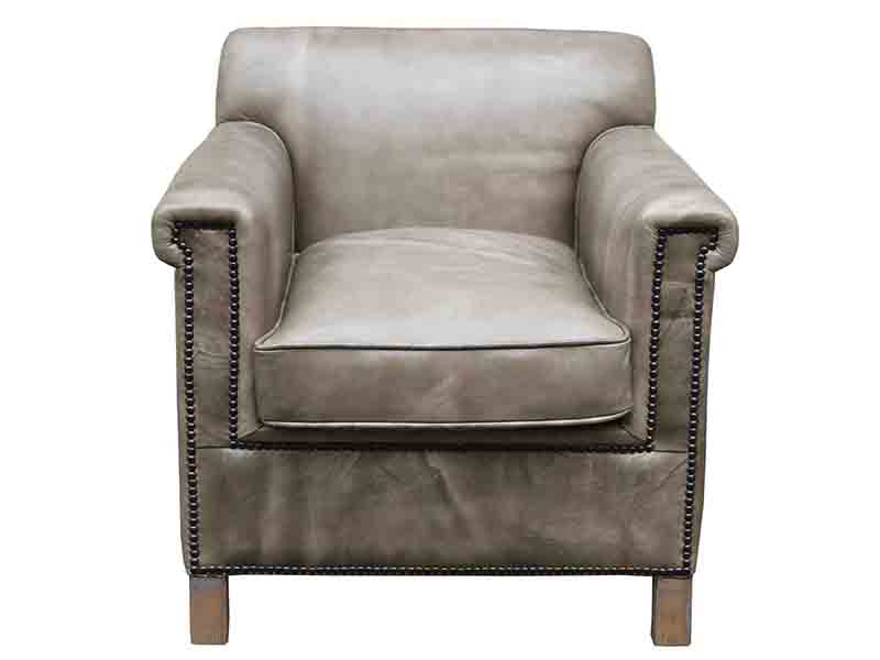 Grey Vintage Leather Track Arm Chair