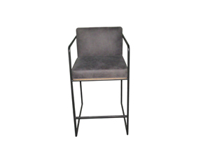 Grey Leather Seat And Metal Frame Bar Chair