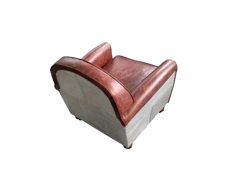 Brown Vintage Leather Seat Sofa Chair Aluminium Back Brass Inner Armrest 