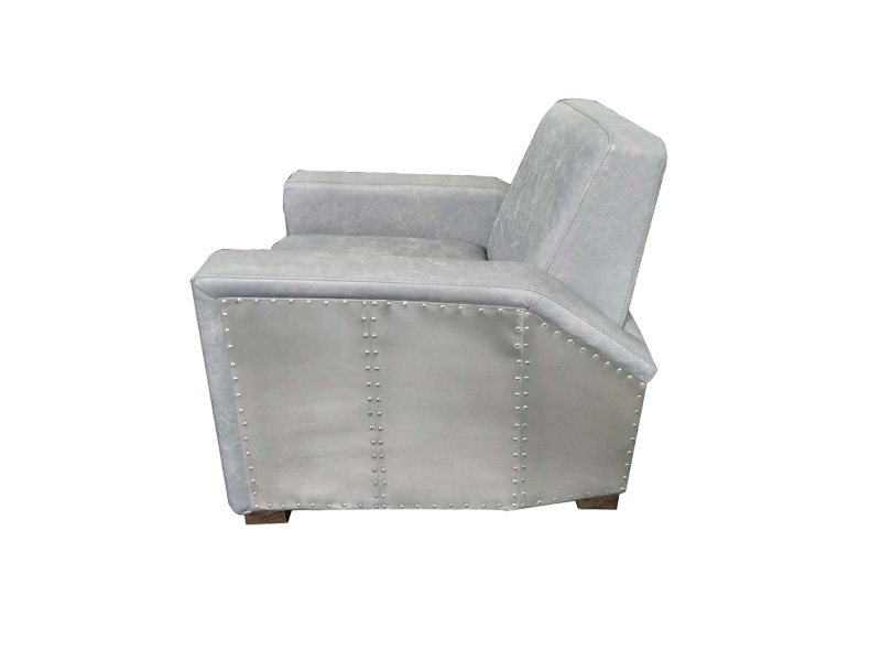 Grey Leather Chair Soft Cushion And Aluminium Back