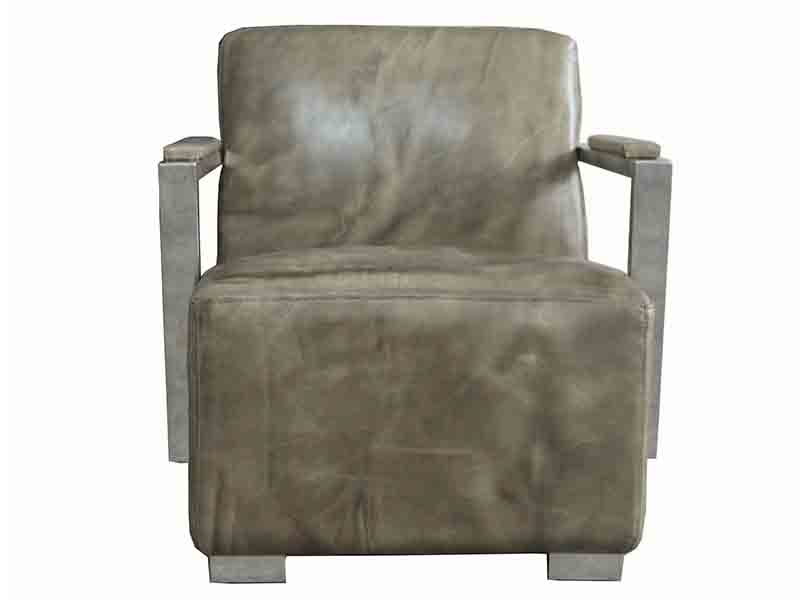 Vintage Real Cow Leather and Stainless Steel Arm Chair
