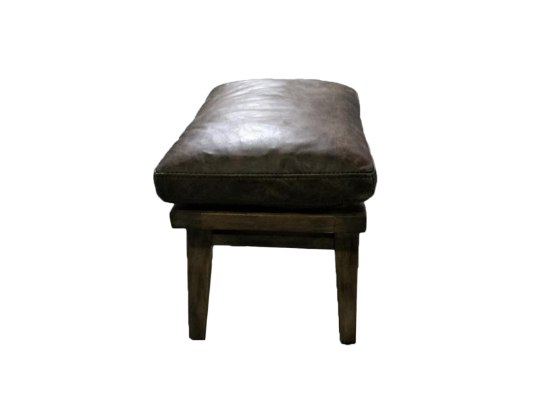  High Back Leather And Wood Chair With Ottoman Has Armrest