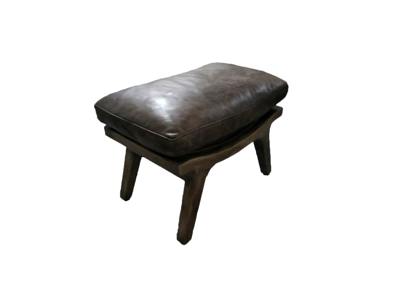 High Back Leather And Wood Chair With Ottoman Has Armrest