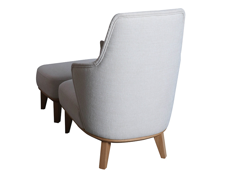 Oak Wood Leg Luxury Fabric Armchair with Footstool