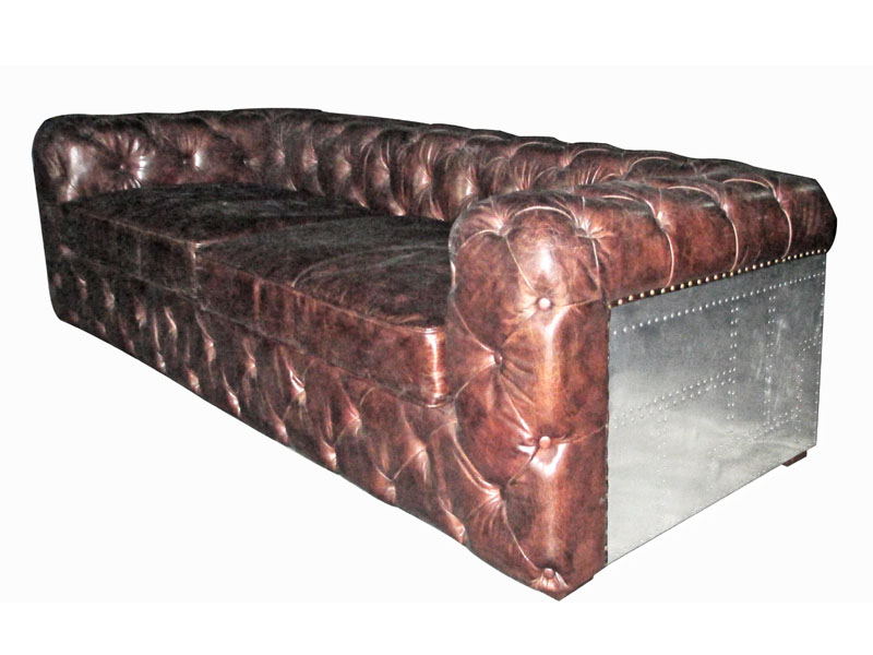 Hipster Riveted Metal Aviator Tufted Leather Sofa