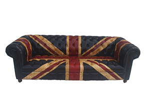 Antique Chesterfield Sofa,Genuine Leather Union Jack Sofa