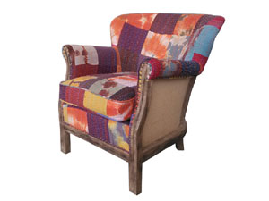 Architecture Frame Patchwork Fabric Armchair