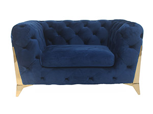 Blue Velvet Chesterfield Living Room Sofa with Golden Leg