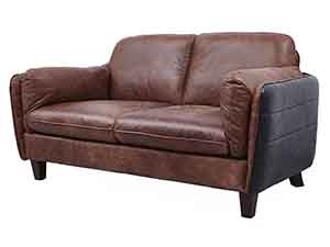 Antique Tan Leather Sofa with Black PU Leather Side