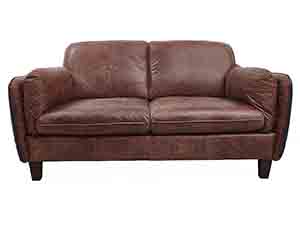 Antique Tan Leather Sofa with Black PU Leather Side