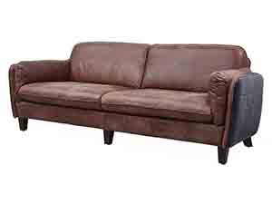 Antique Tan Leather Sofa with PU Leather Side