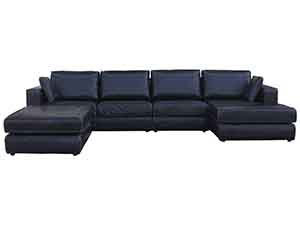 Black Leather Sofa with Ottoman