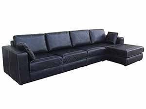 Black Leather Sofa with Ottoman