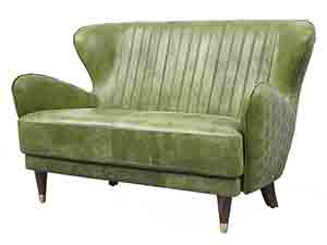Mid-century Green Soft Leather Sofa 