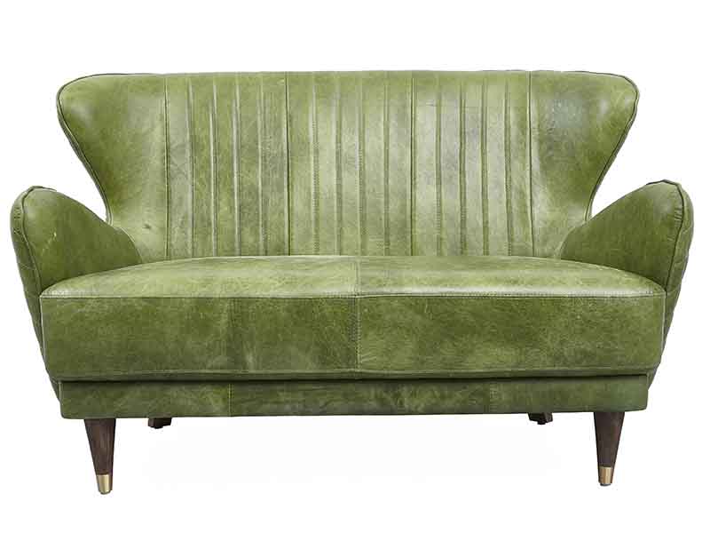 Mid-century Green Soft Leather Sofa 2S