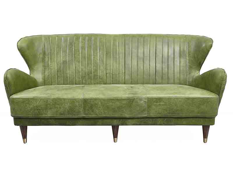Mid-century Green Soft Leather Sofa 3S