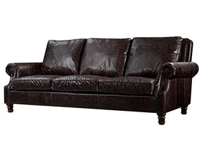 Roll Arm Black Antique Leather  Sofa Set