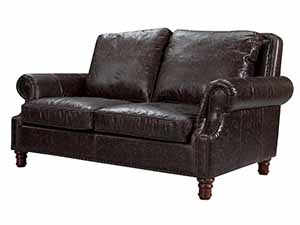 Roll Arm Black Antique Leather Love Seat Sofa