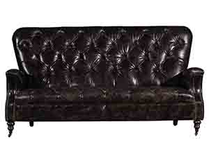Tufted Back Black Vintage Leather Sofa Set